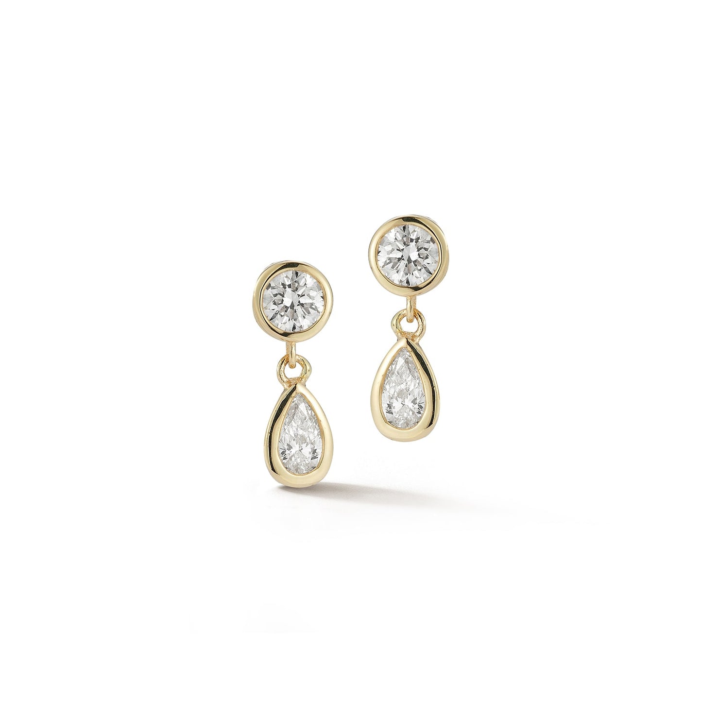 Gold Diamond Drop Earrings in Round and Pear Design