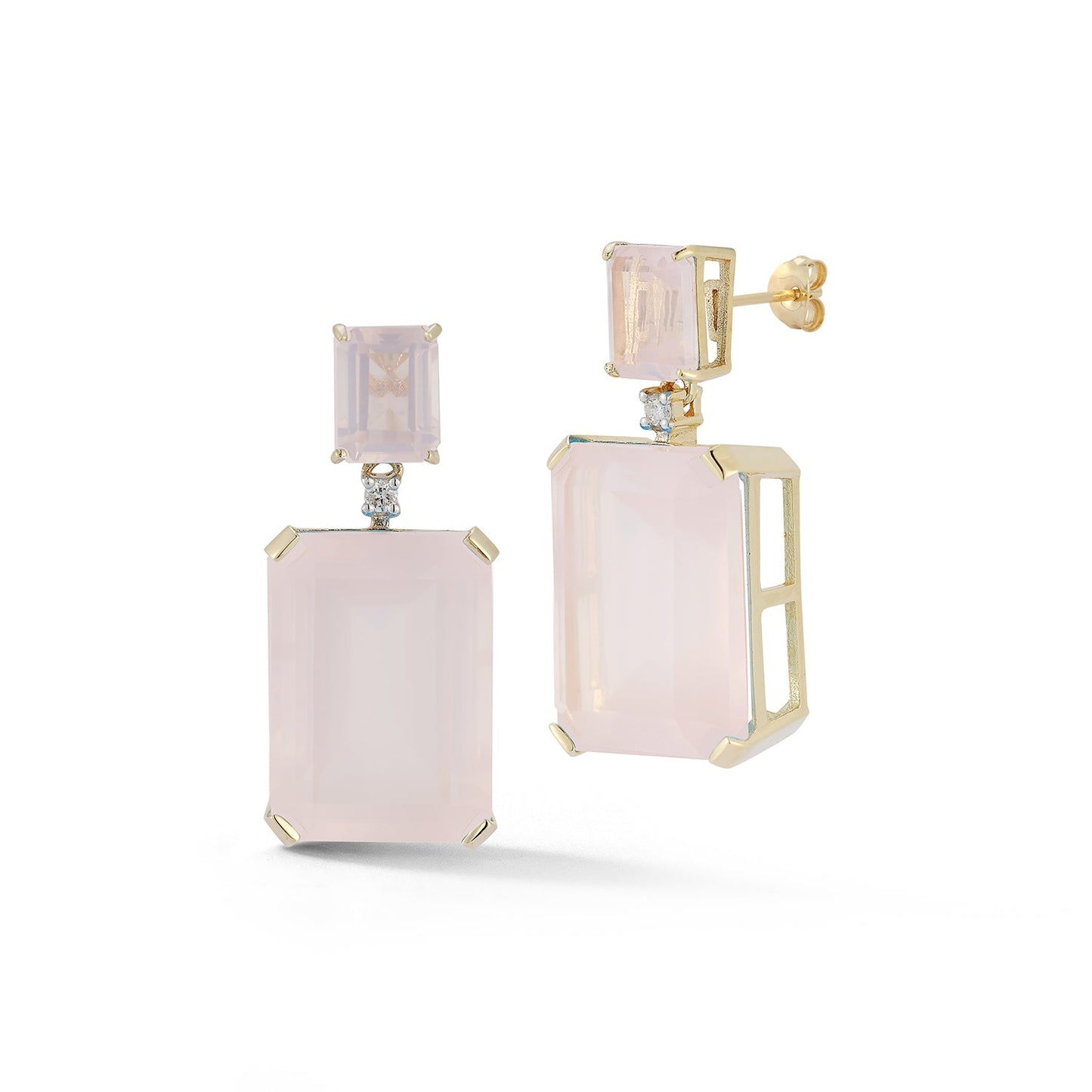 Rose Quartz Frame Earrings in 14kt Gold