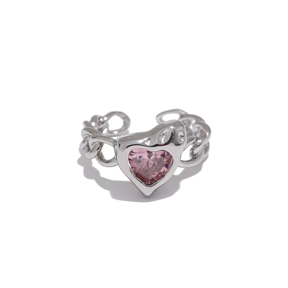 Cubic Zirconia Pink Heart Ring