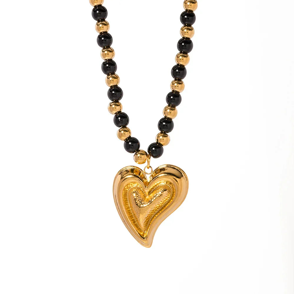 Black Agate Half Heart Necklace for Women