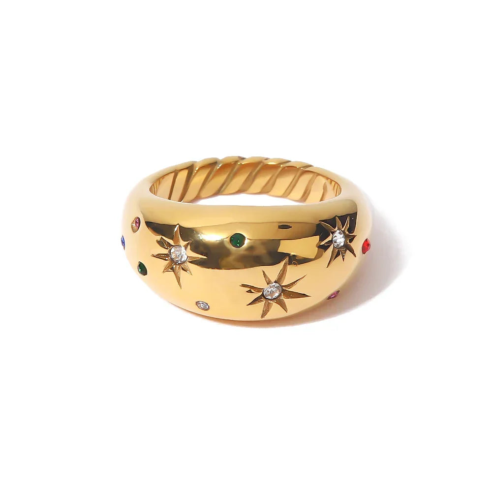 Gold Ring with Colored Star Design