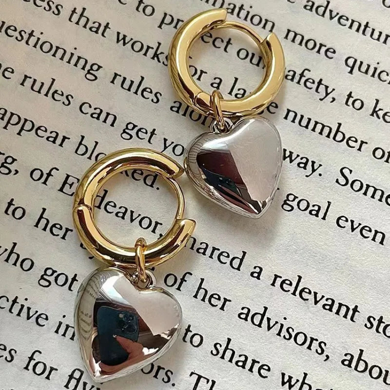 Minimalist Heart Hoop Earrings in Mixed Metal