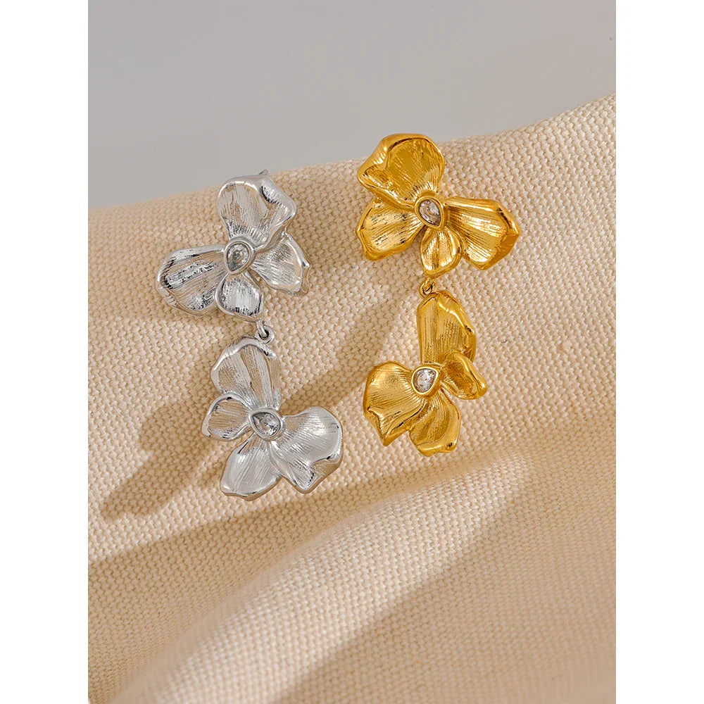 Flower Bow Drop Earrings in Waterproof Design