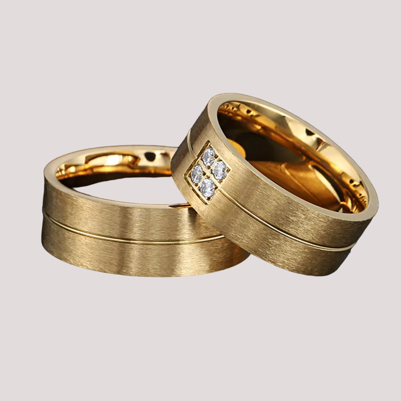 Stylish Gold Stainless Steel Wedding Promise Rings