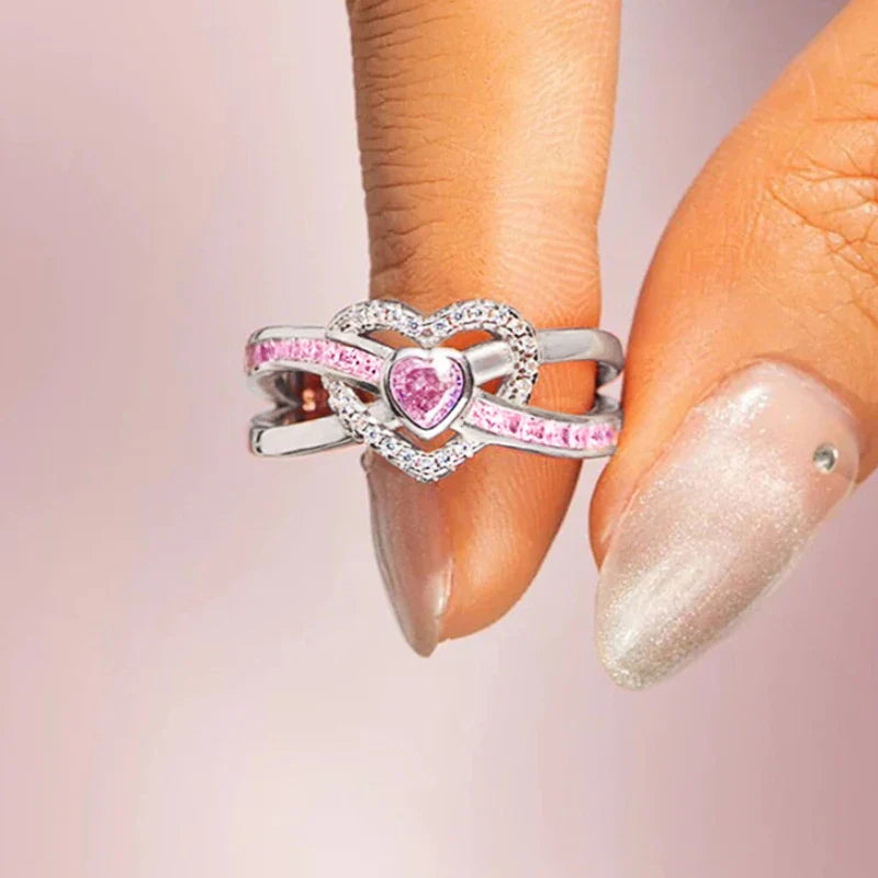 Pink Heart Zirconia Romantic Ring for Women