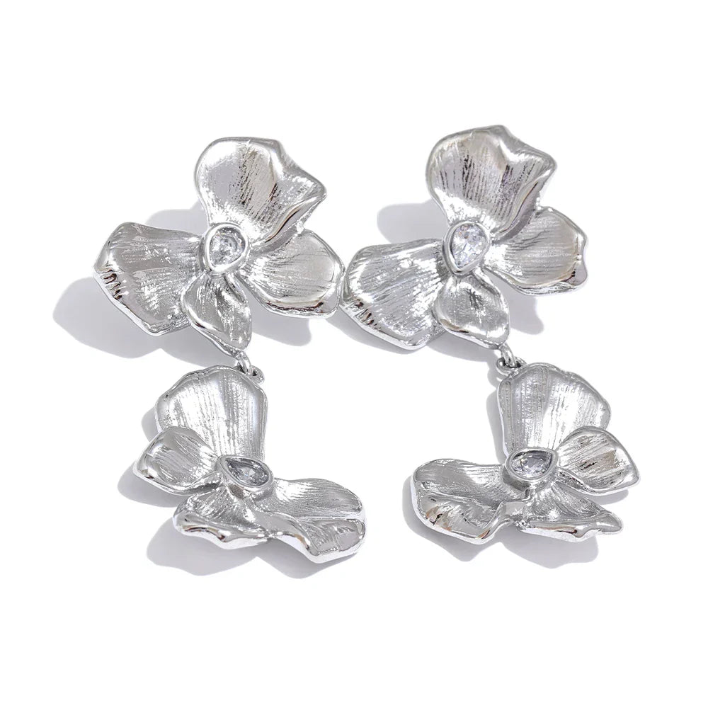 Flower Bow Drop Earrings in Waterproof Design