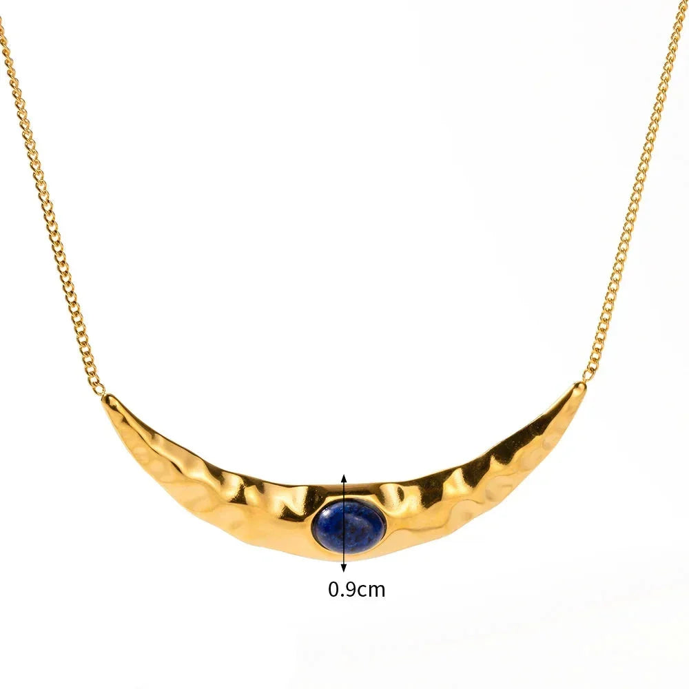 Lapis Moon Pendant in Gold Design