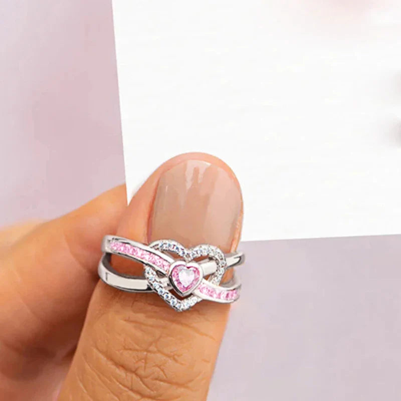 Pink Heart Zirconia Romantic Ring for Women