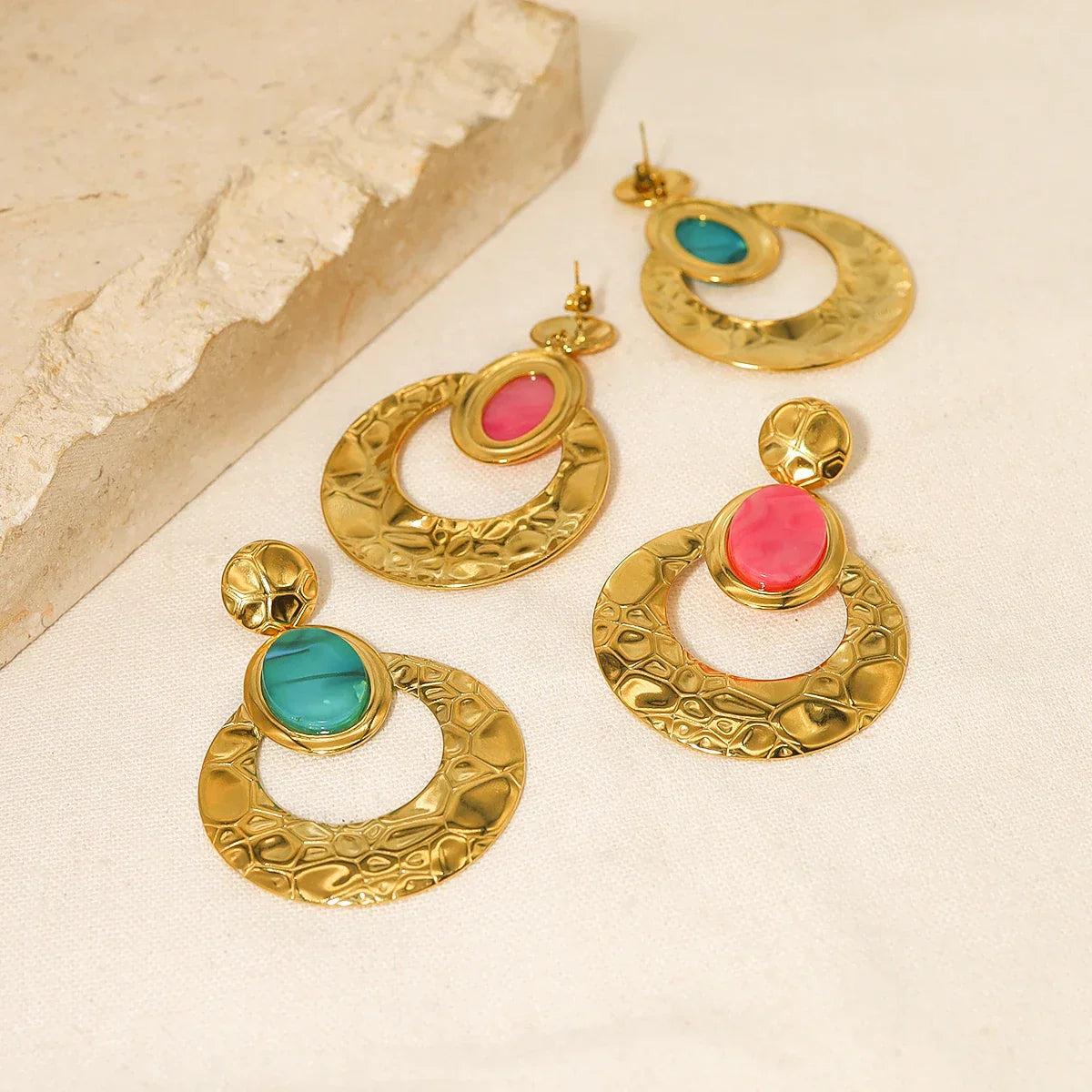 Geometric Gold Plated Drop Earrings with Acrylic