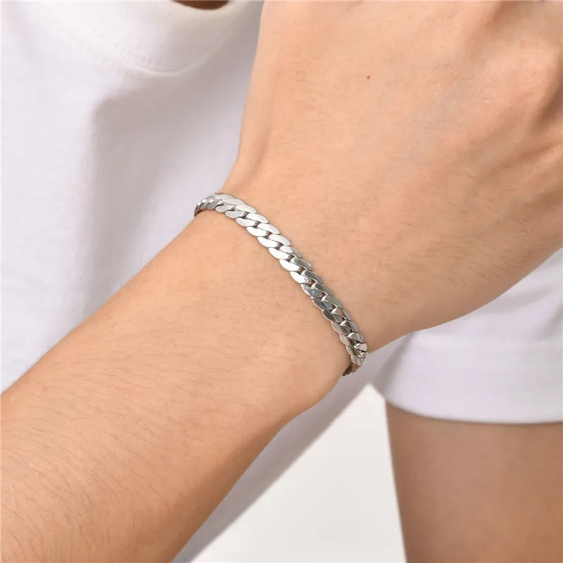 Sleek Stainless Steel Cuban Chain Bracelet