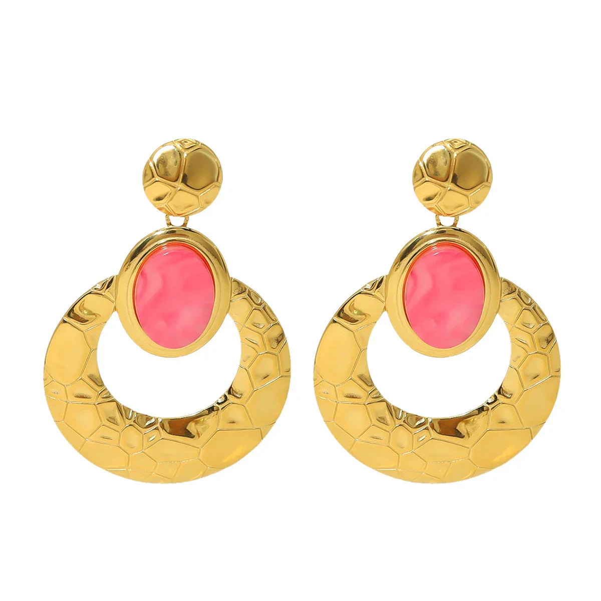 Geometric Gold Plated Drop Earrings with Acrylic