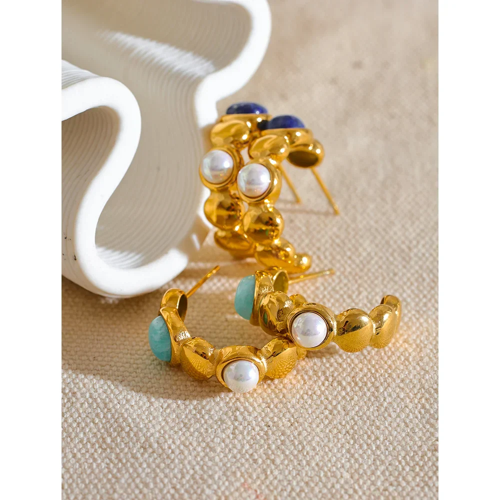 Gold Pearl Vintage Hoop Earrings