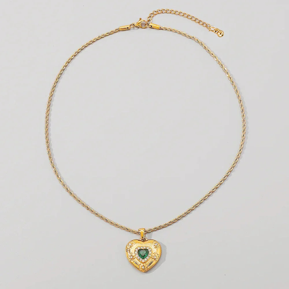 Vintage Heart Shaped Zircon Necklace