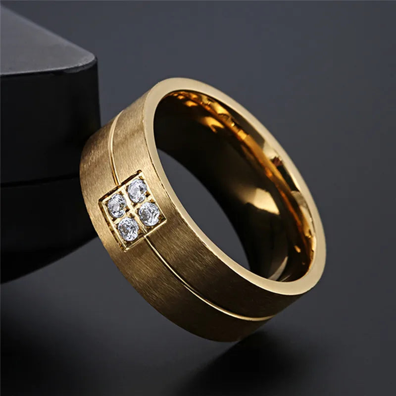 Stylish Gold Stainless Steel Wedding Promise Rings