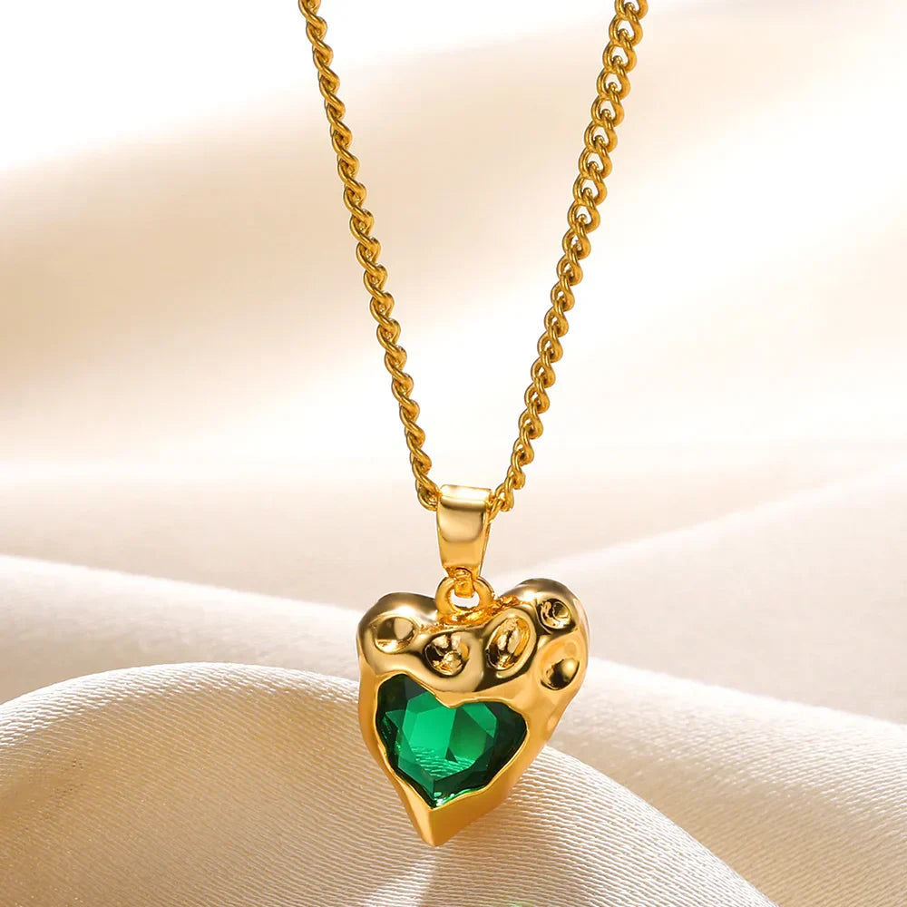 Zircon Gold Heart Shaped Pendant Necklace