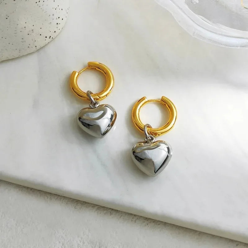 Minimalist Heart Hoop Earrings in Mixed Metal