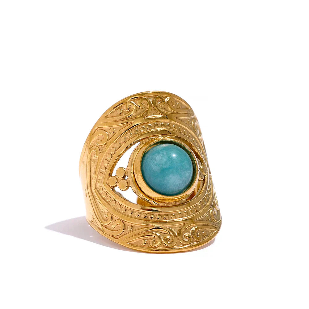 Natural Stone Vintage Open Ring Design