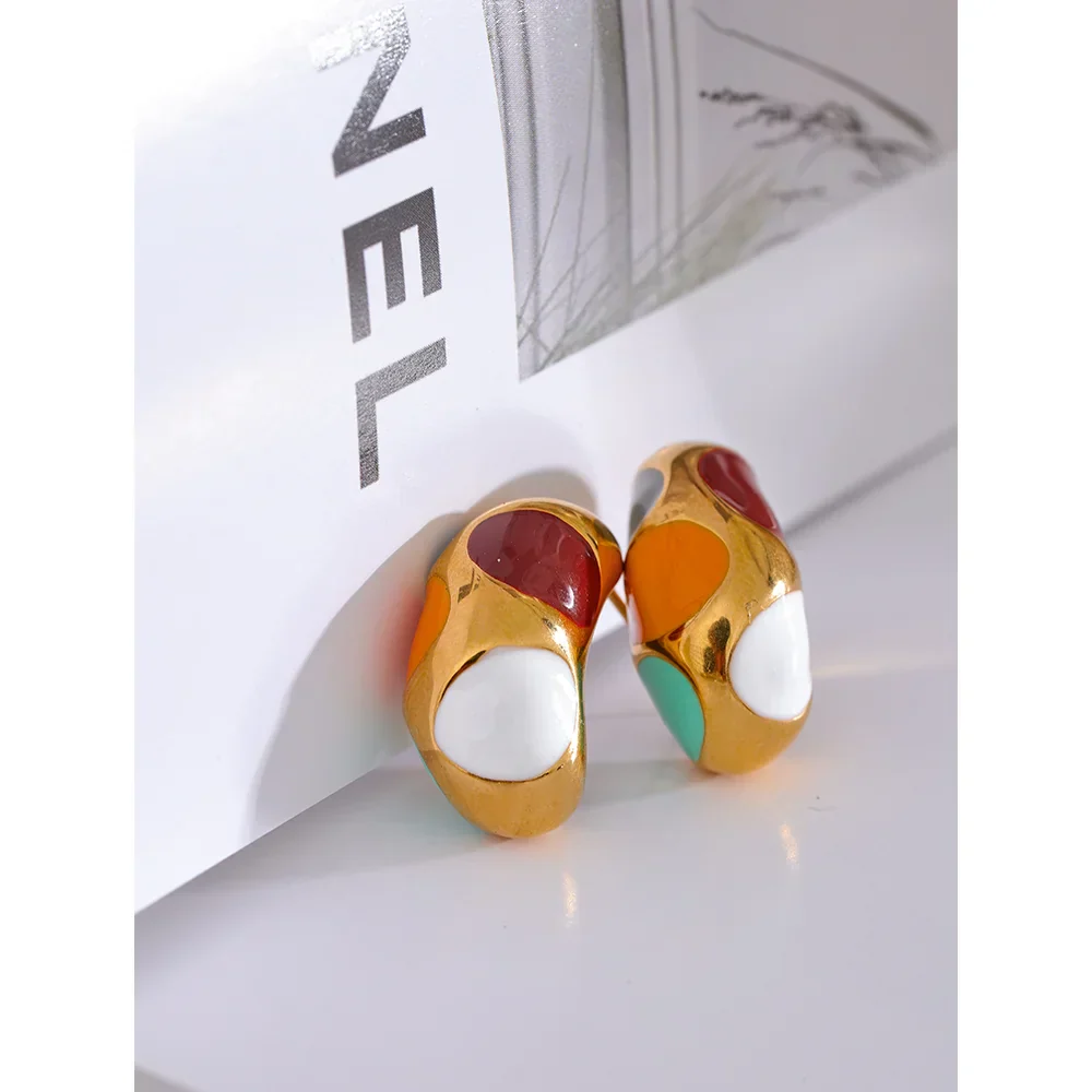 Colorful Enamel Half-Hoop Stud Earrings