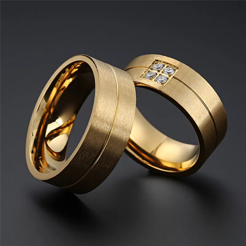 Stylish Gold Stainless Steel Wedding Promise Rings