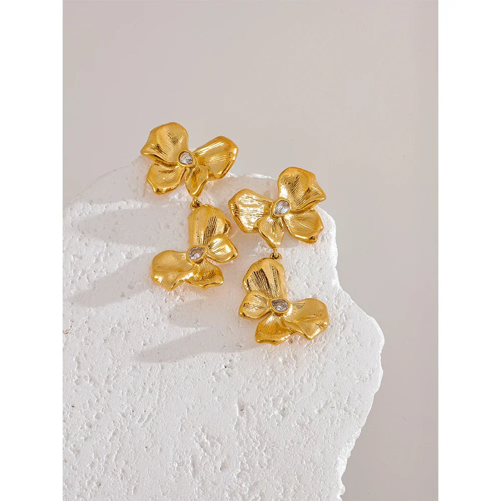 Flower Bow Drop Earrings in Waterproof Design