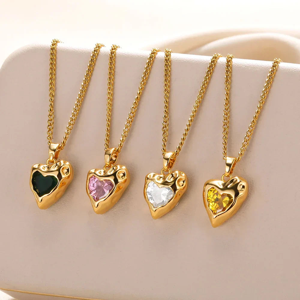 Zircon Gold Heart Shaped Pendant Necklace