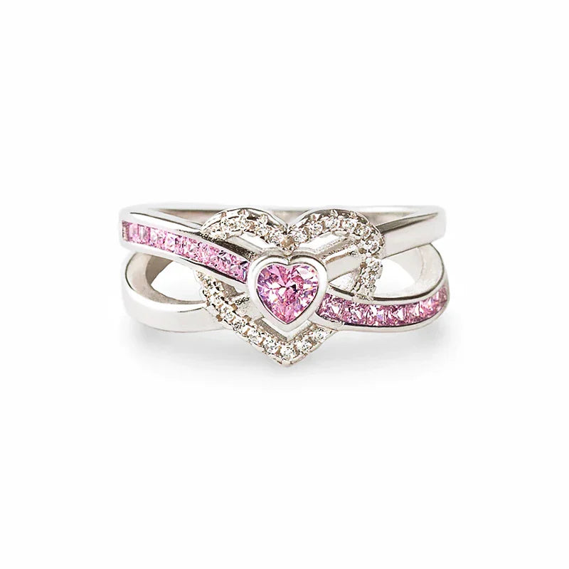 Pink Heart Zirconia Romantic Ring for Women