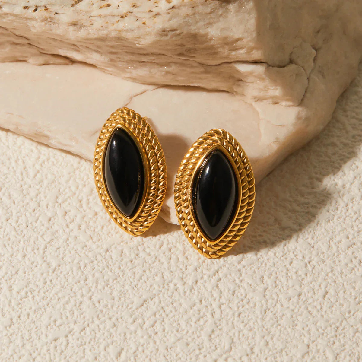 Geometric Vintage Onyx Stud Earrings