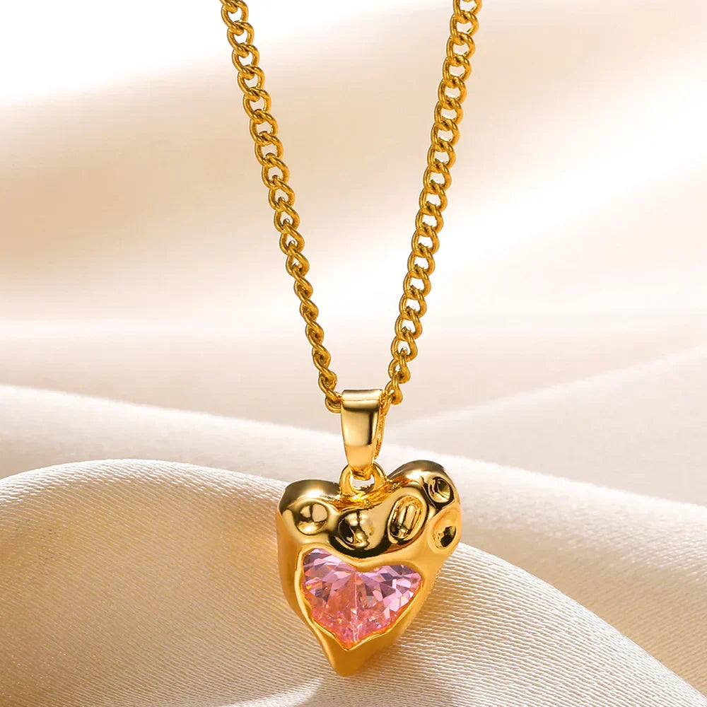 Zircon Gold Heart Shaped Pendant Necklace