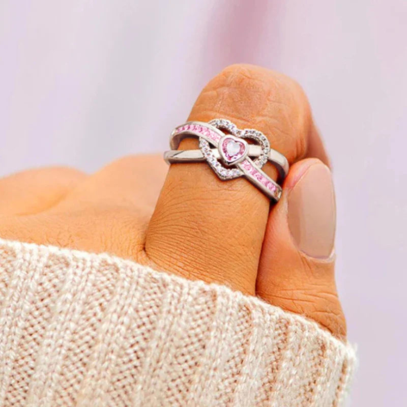 Pink Heart Zirconia Romantic Ring for Women