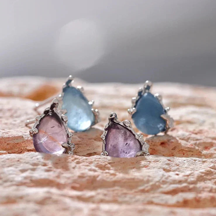 Sterling Silver Aquamarine and Amethyst Stud Earrings