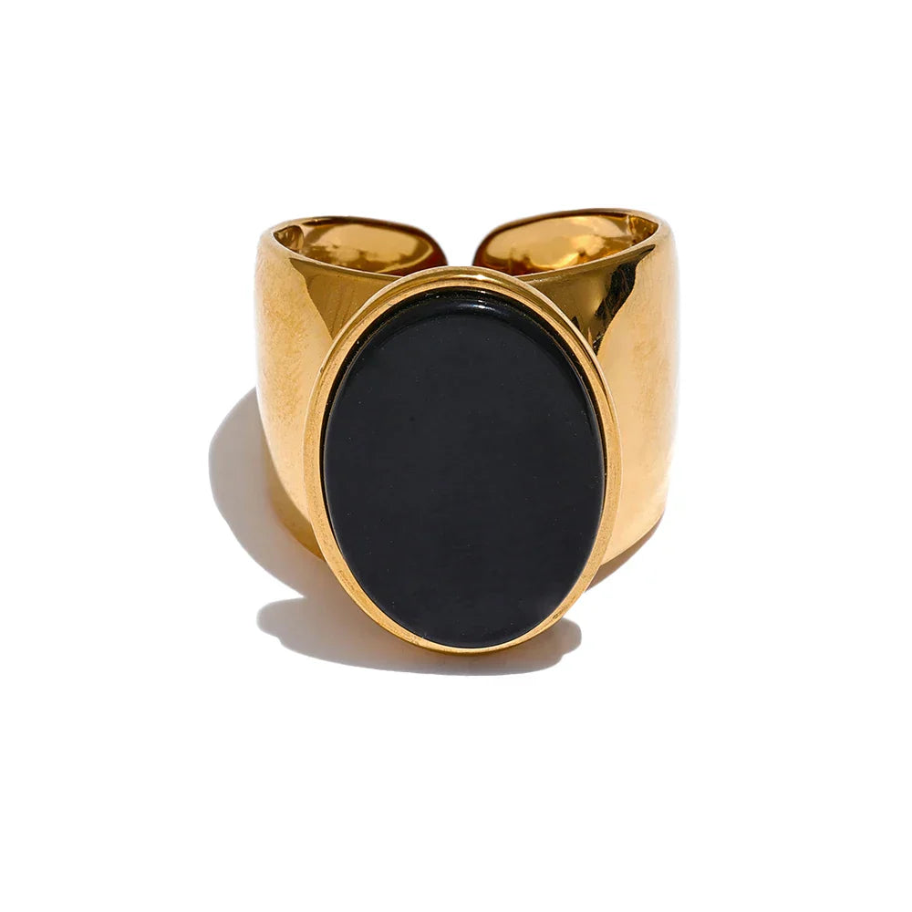 Wide PVD Plated Stone Ring for Stylish Look