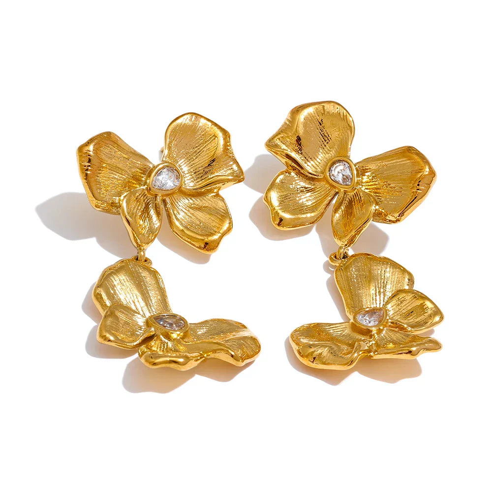 Flower Bow Drop Earrings in Waterproof Design