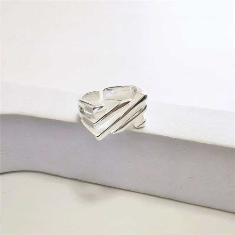 Contemporary Angular Design Silver Ring