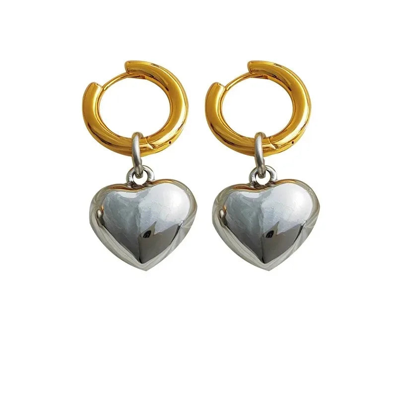 Minimalist Heart Hoop Earrings in Mixed Metal