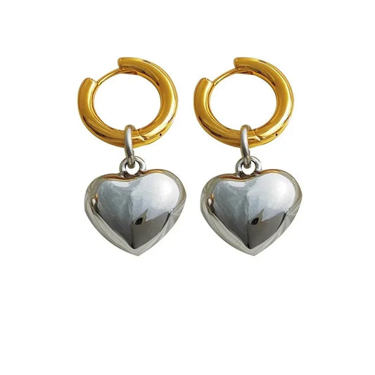 Minimalist Heart Hoop Earrings in Mixed Metal