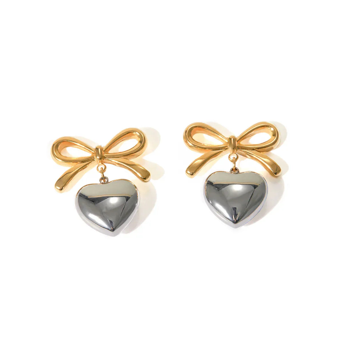 Gold Plated Heart Shaped Dangle Earrings with Zirconia