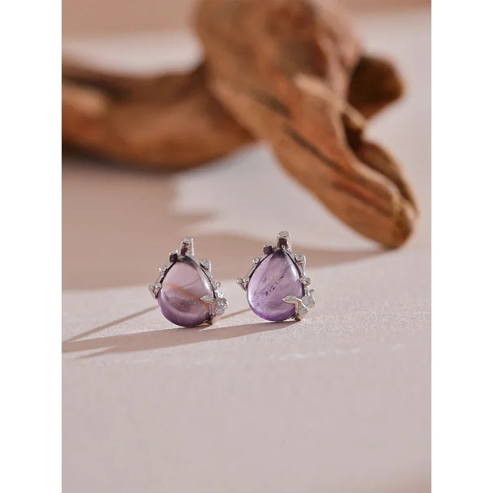 Sterling Silver Aquamarine and Amethyst Stud Earrings