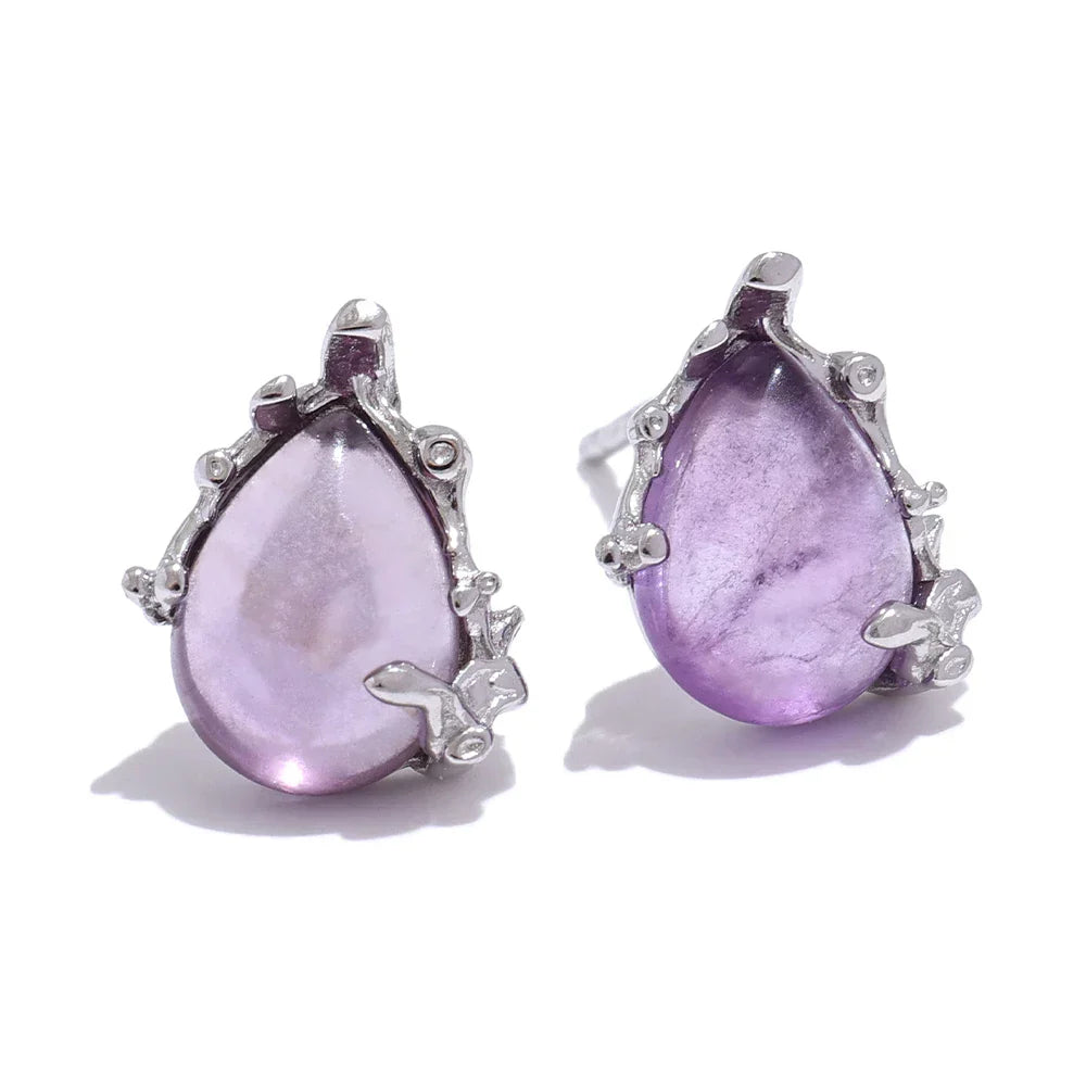 Sterling Silver Aquamarine and Amethyst Stud Earrings