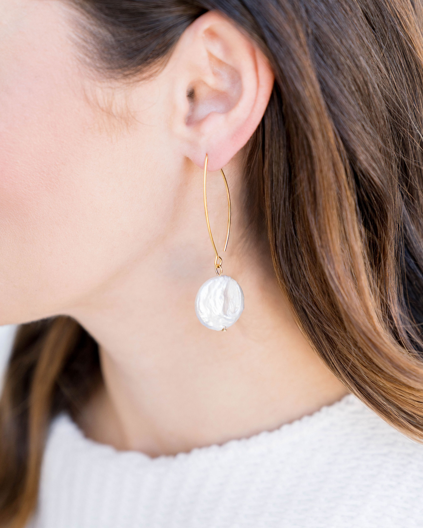 Threader Earrings with Coin Pearls