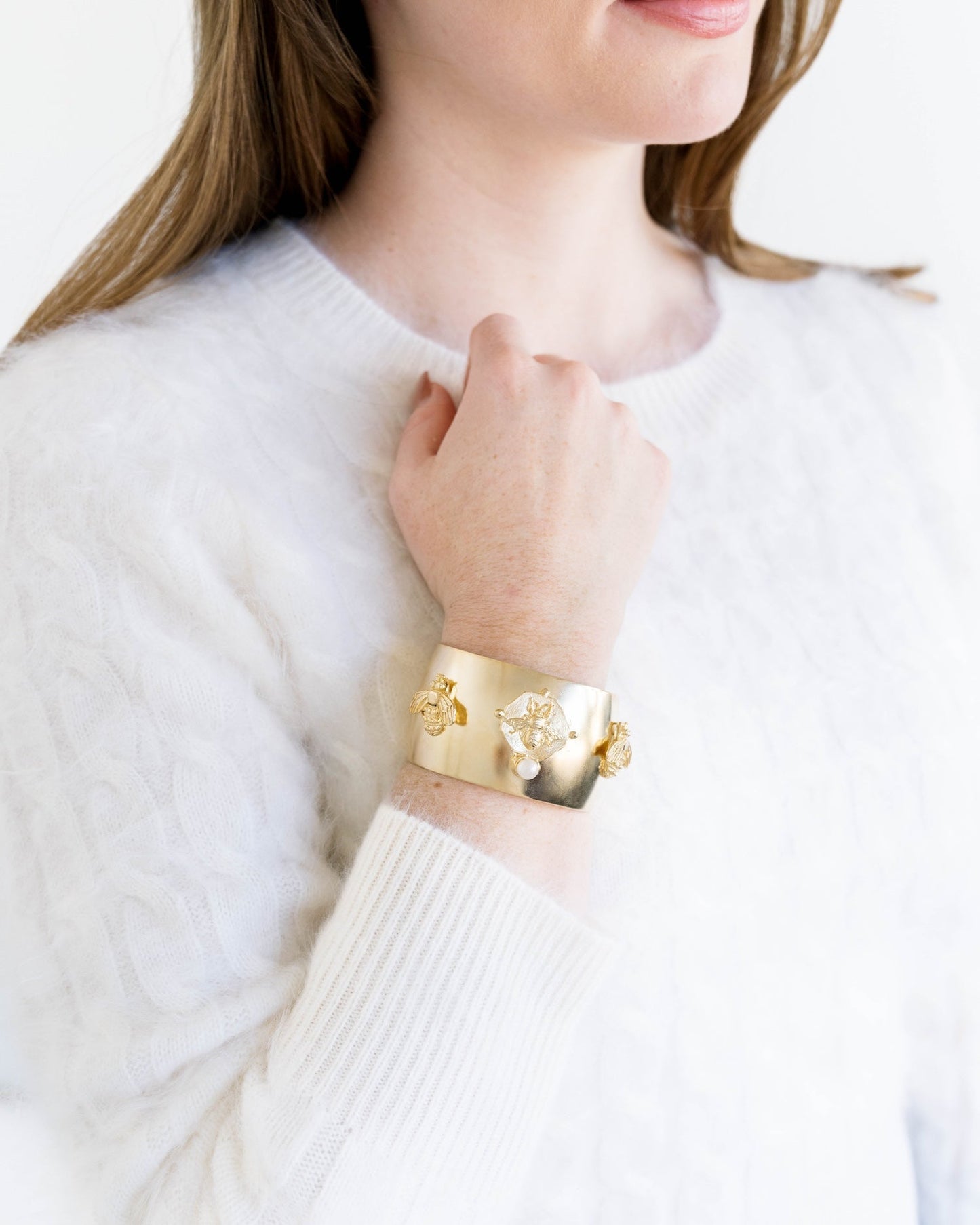 Cuff Bracelet with Pearl and Bee Design