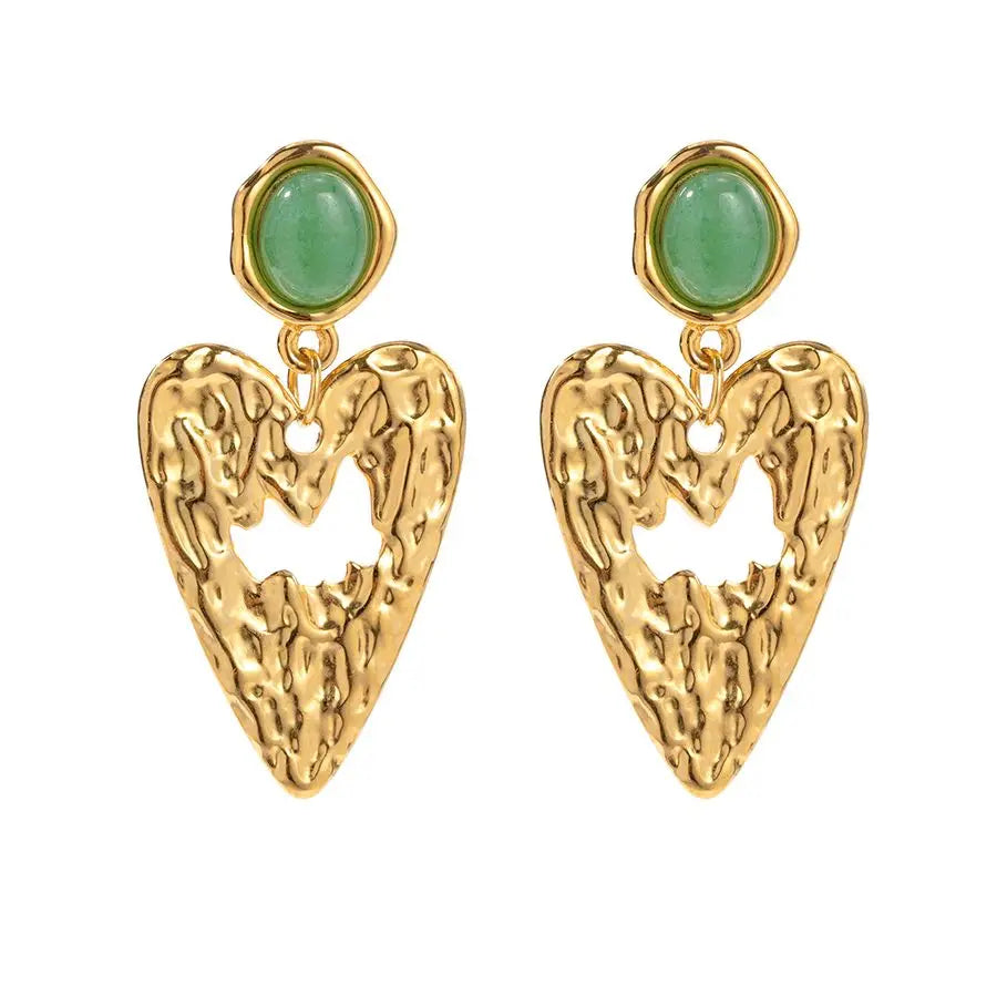 Aventurine Heart Shaped Pendant Earrings