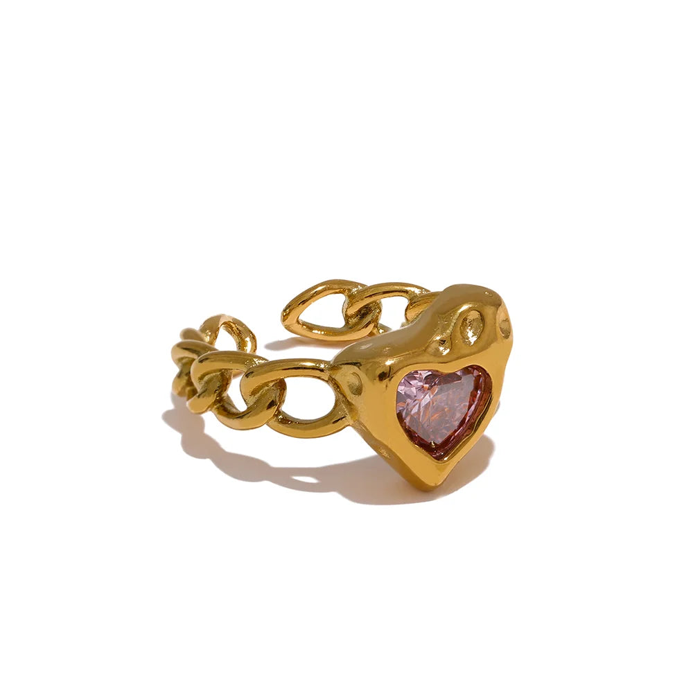 Cubic Zirconia Pink Heart Ring