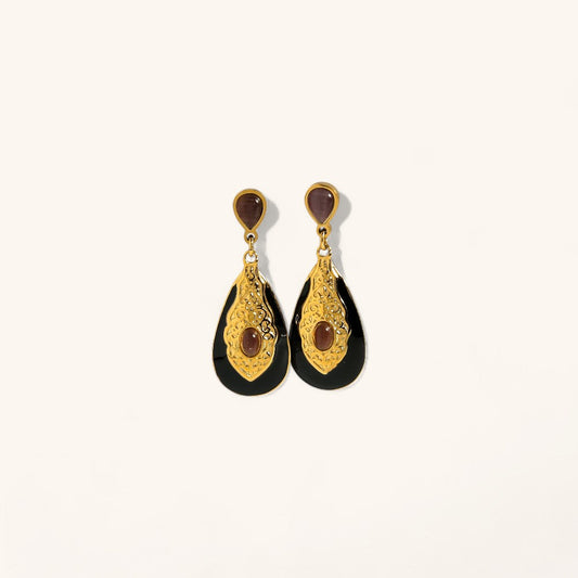 Gold Plated Black Gothic Drop Earrings