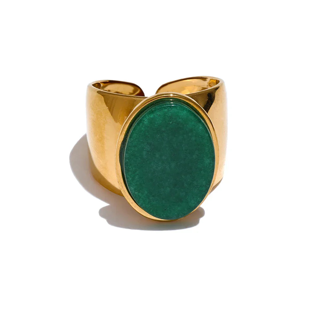 Wide PVD Plated Stone Ring for Stylish Look