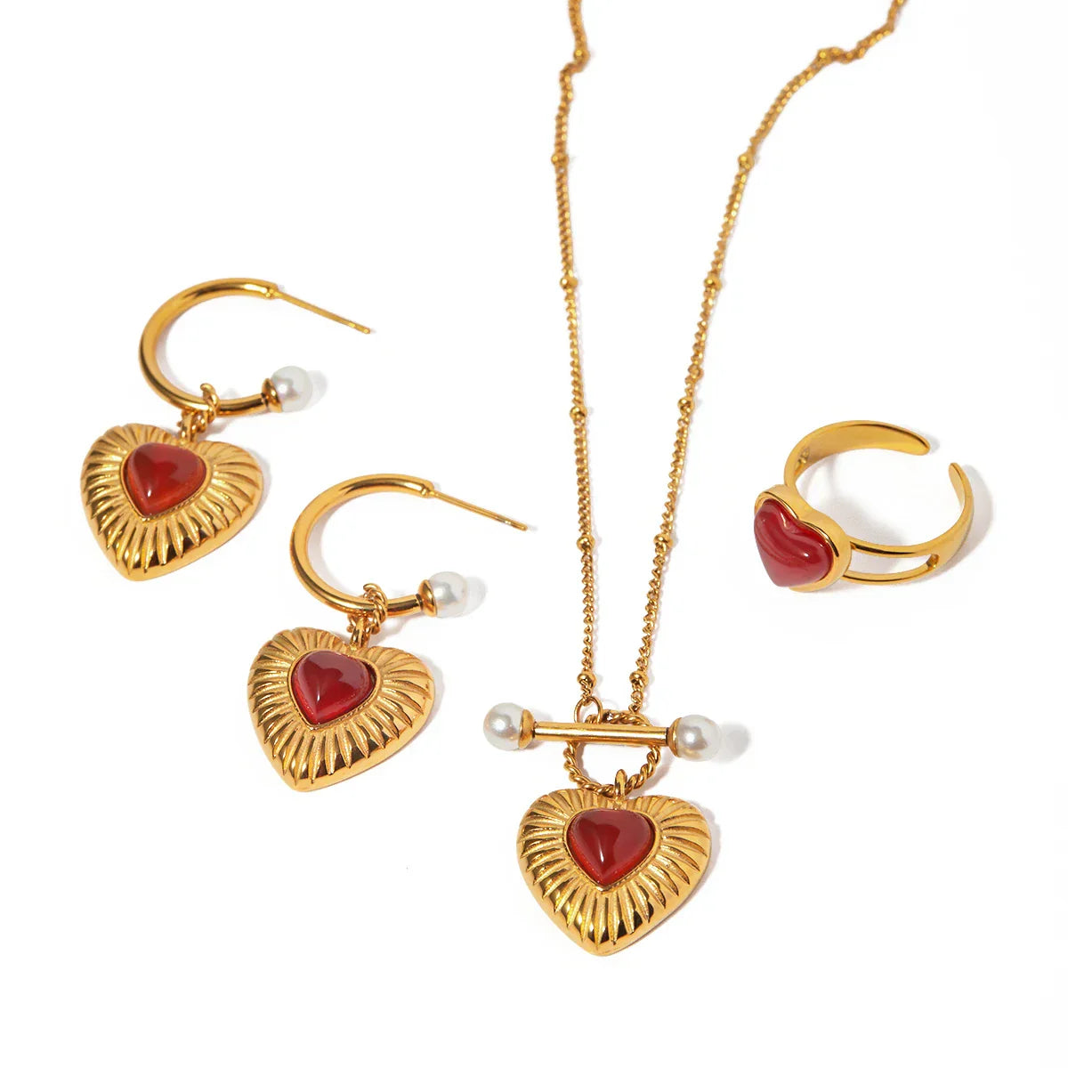 Red Agate Heart Jewelry Collection Set