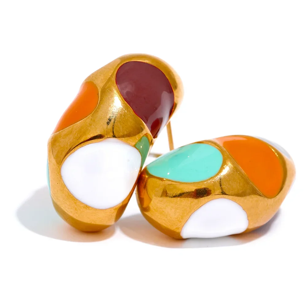 Colorful Enamel Half-Hoop Stud Earrings