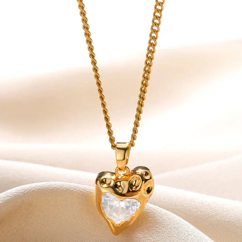 Zircon Gold Heart Shaped Pendant Necklace