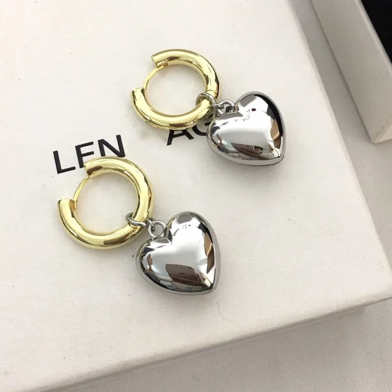 Minimalist Heart Hoop Earrings in Mixed Metal