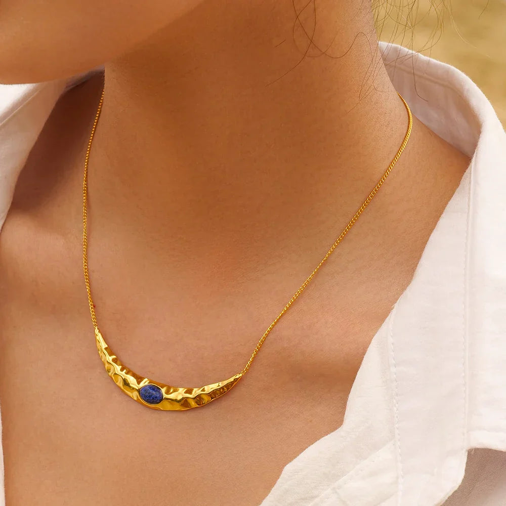 Lapis Moon Pendant in Gold Design