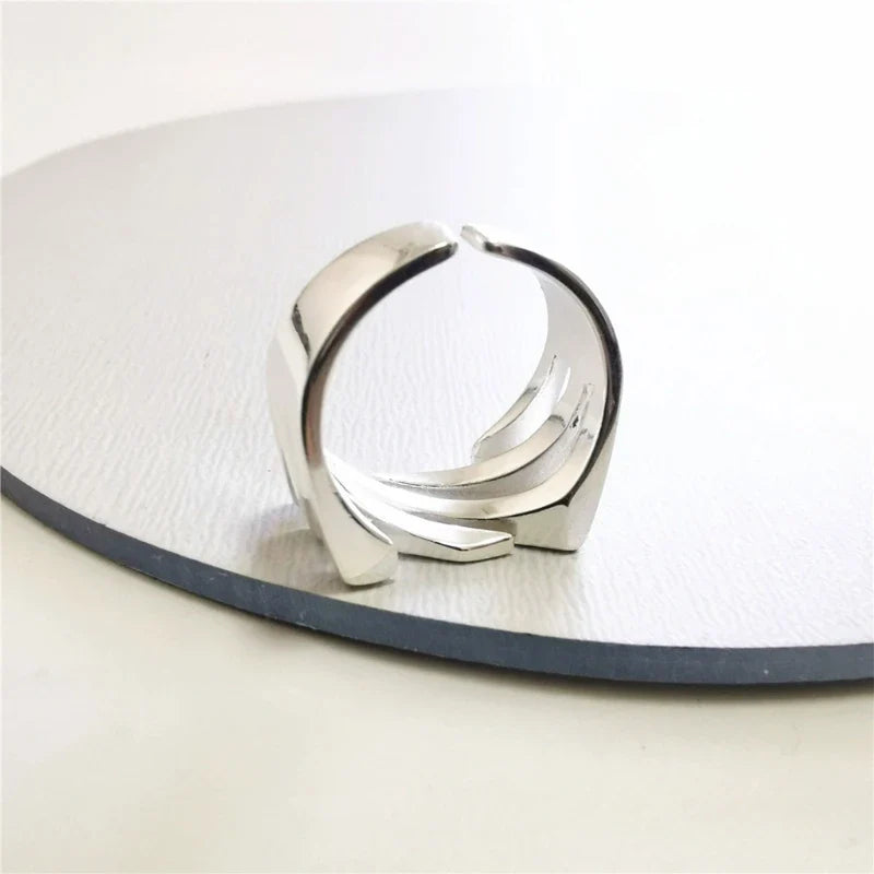 Contemporary Angular Design Silver Ring